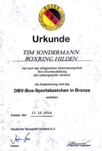 Urkunde Box-Sportabzeichen in Bronze